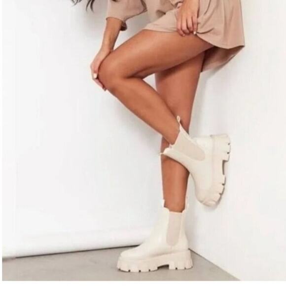 Jeffrey Campbell Women Cream Pleu Platform Waterproof Rain Boots Size 7 - Picture 1 of 9